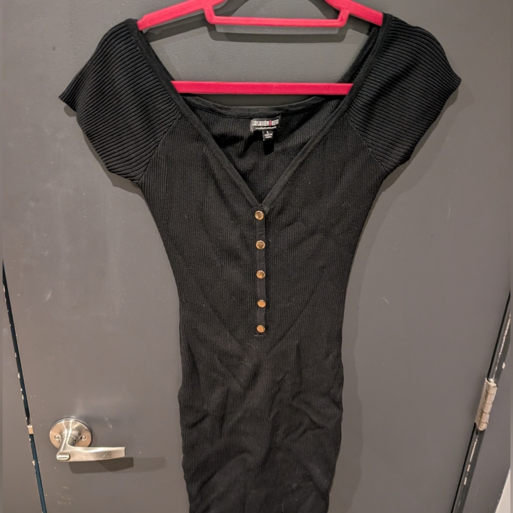 Fashion Nova Black Ribbed Bodycon Dress - Size L